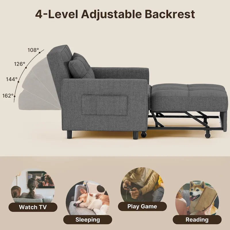 Canapé-lit convertible, fauteuil pliant réglable rembourré