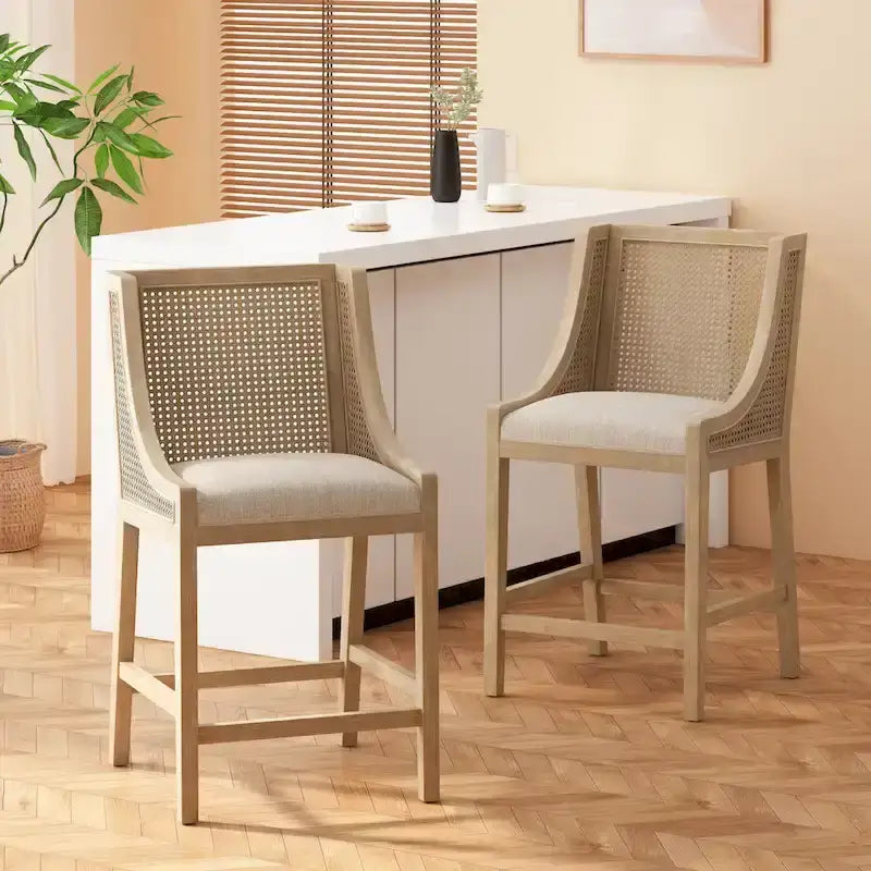  Cataldo Fabric Upholstered Wood and Cane 25.5-Inch Counter Stools ( of 2)