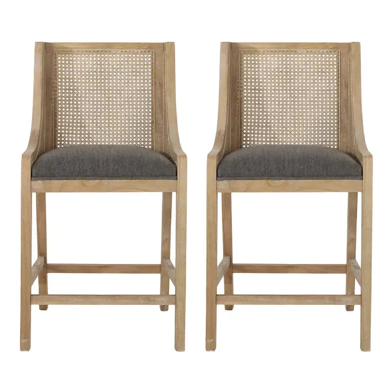 Tabourets de comptoir de 64,75 cm en bois, cannage et tissu