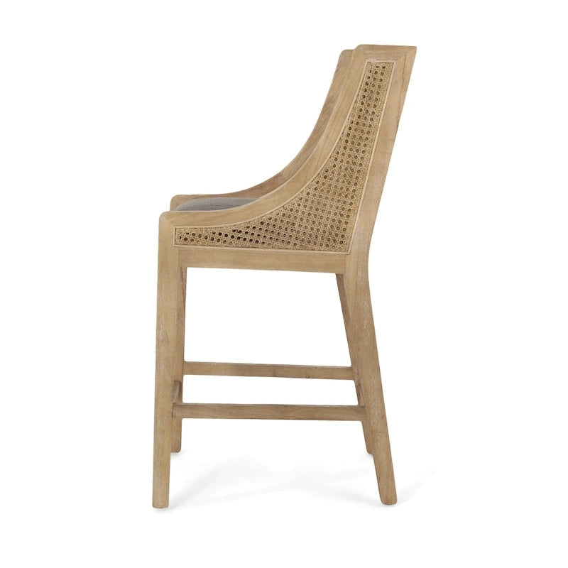 Tabourets de comptoir de 64,75 cm en bois, cannage et tissu