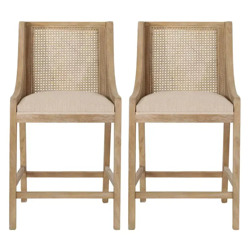 Tabourets de comptoir de 64,75 cm en bois, cannage et tissu