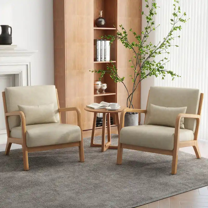 Upholstered Armchair Accent Chairs with Pillows  of 2