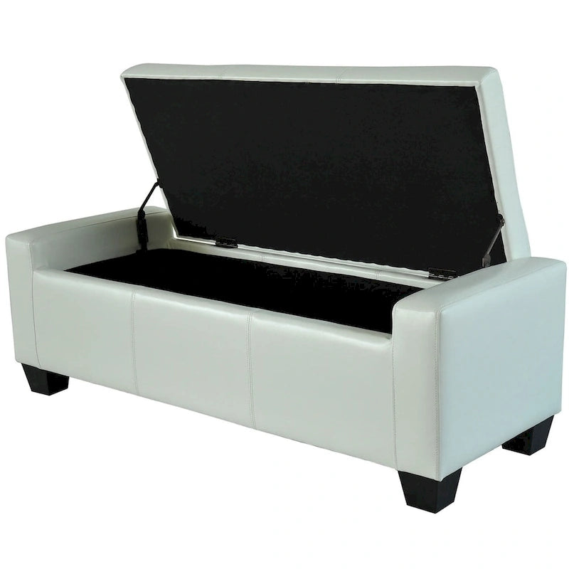 Banc ottoman de rangement en similicuir blanc Pickard Porch & Den