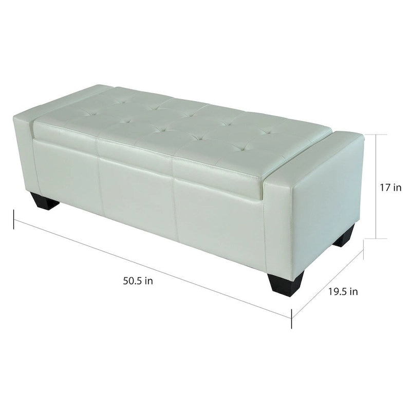 Banc ottoman de rangement en similicuir blanc Pickard Porch & Den