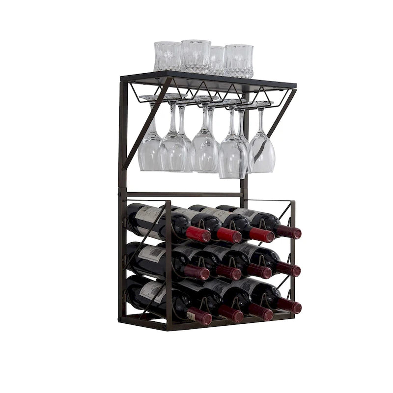 Range-bouteilles et verres à vin de comptoir, étain/marbre