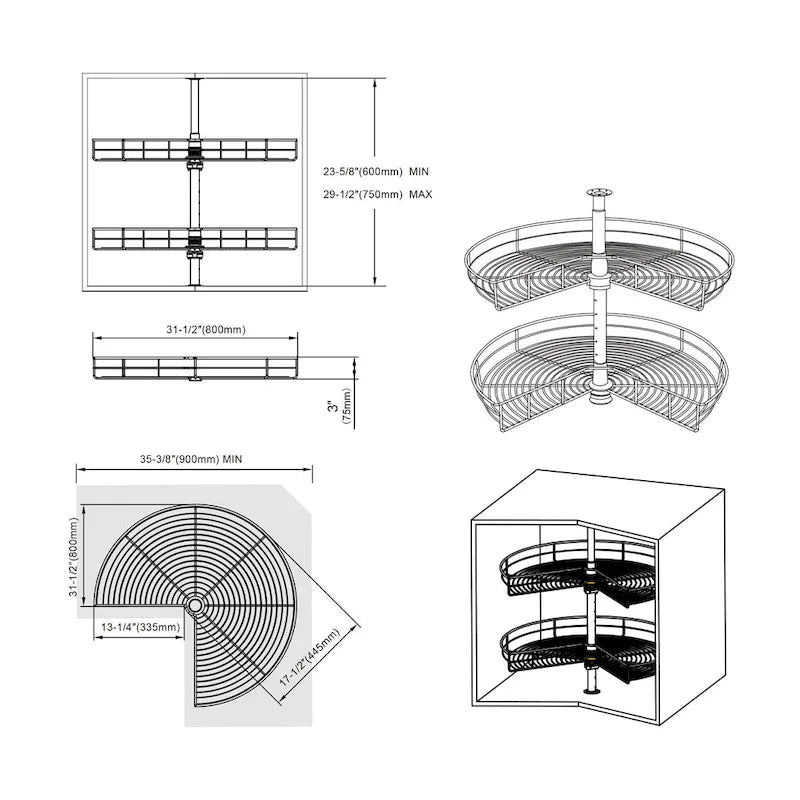 Plateau tournant Dowell 32 diamètre - Double panier 270 degrés Inox