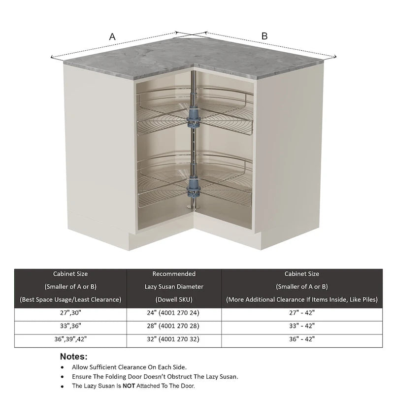 Plateau tournant Dowell 32 diamètre - Double panier 270 degrés Inox