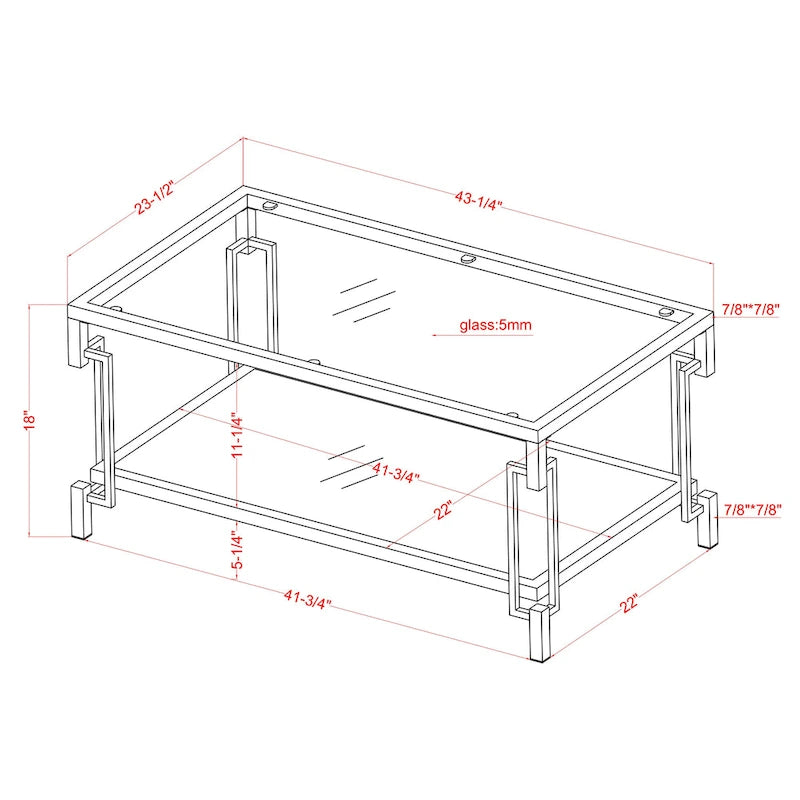 Table basse en verre 1 étagère de 43 pouces
