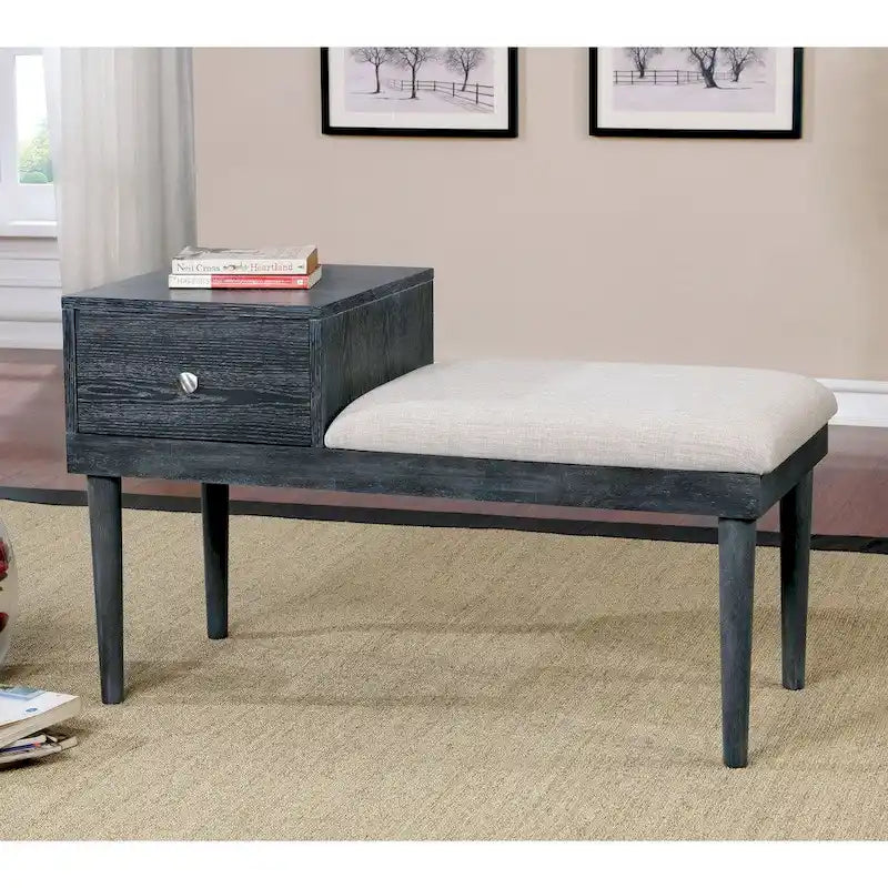 Banc d'appoint contemporain gris en bois massif à 1 tiroir Jays par Furniture of America