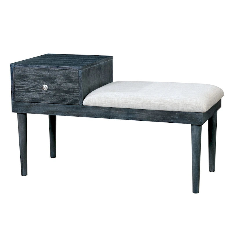 Banc d'appoint contemporain gris en bois massif à 1 tiroir Jays par Furniture of America