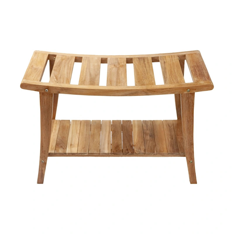 Banc de style asiatique en teck massif de style nordique avec étagère
