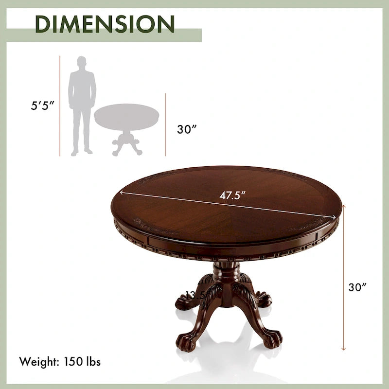 Table à manger formelle en merisier de 48 pouces