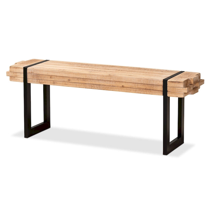 Banc Henson en bois à finition marron naturel et métal à finition noire