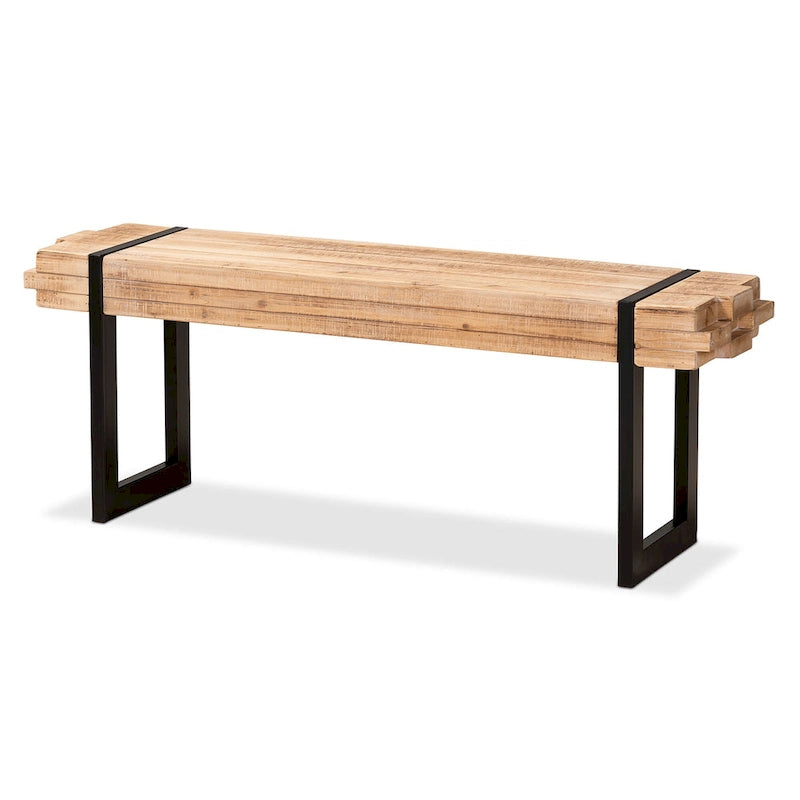 Banc Henson en bois à finition marron naturel et métal à finition noire