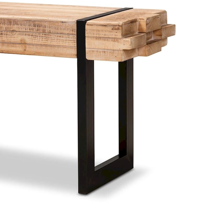 Banc Henson en bois à finition marron naturel et métal à finition noire