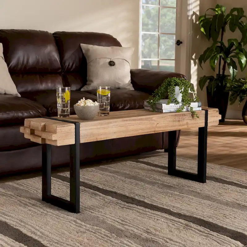 Banc Henson en bois à finition marron naturel et métal à finition noire