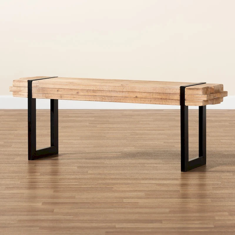 Banc Henson en bois à finition marron naturel et métal à finition noire