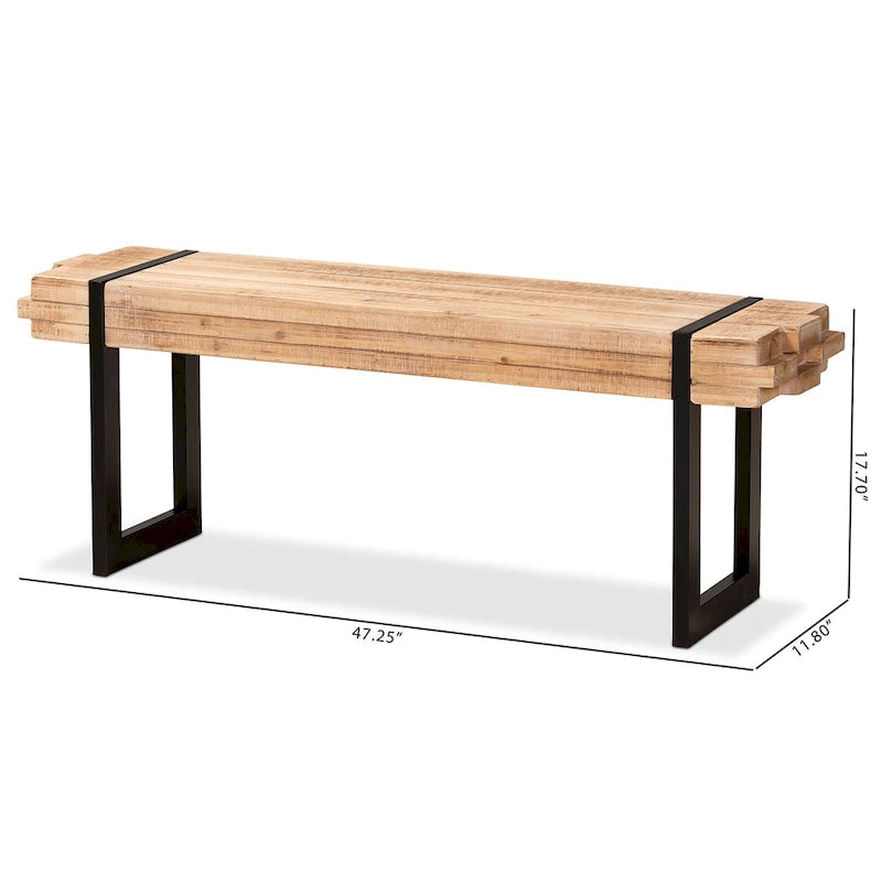 Banc Henson en bois à finition marron naturel et métal à finition noire