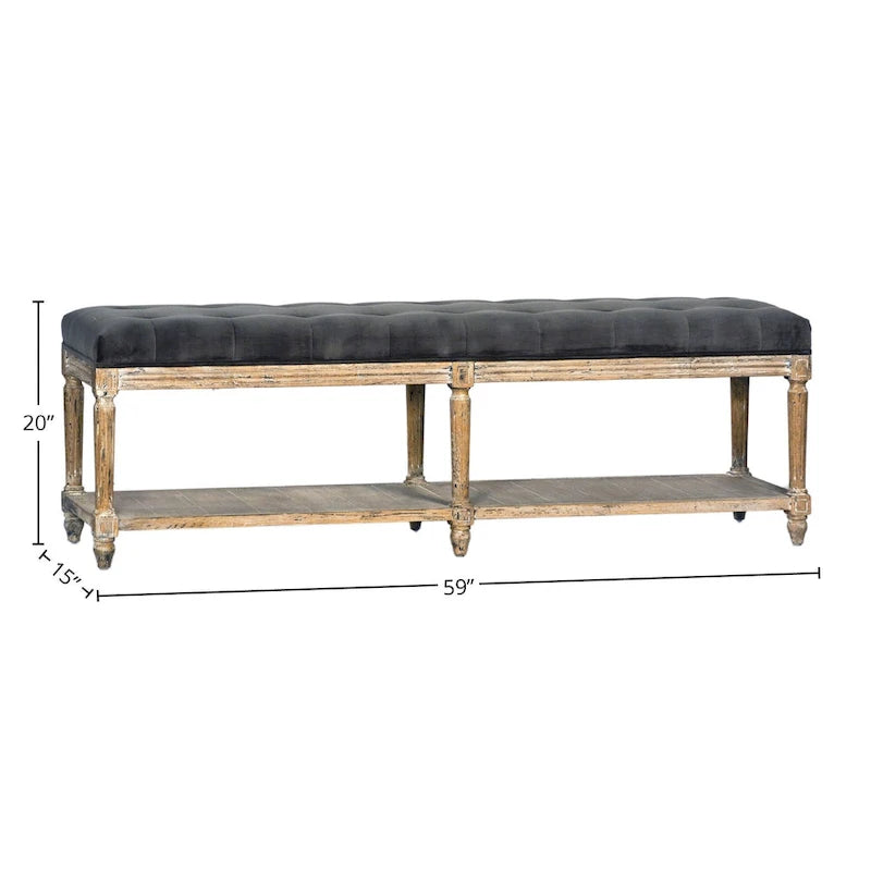 Banc rembourré Mariel avec capitonnage et étagère, gris anthracite