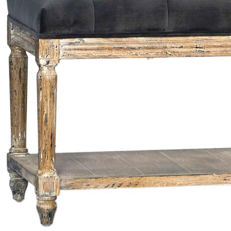 Banc rembourré Mariel avec capitonnage et étagère, gris anthracite
