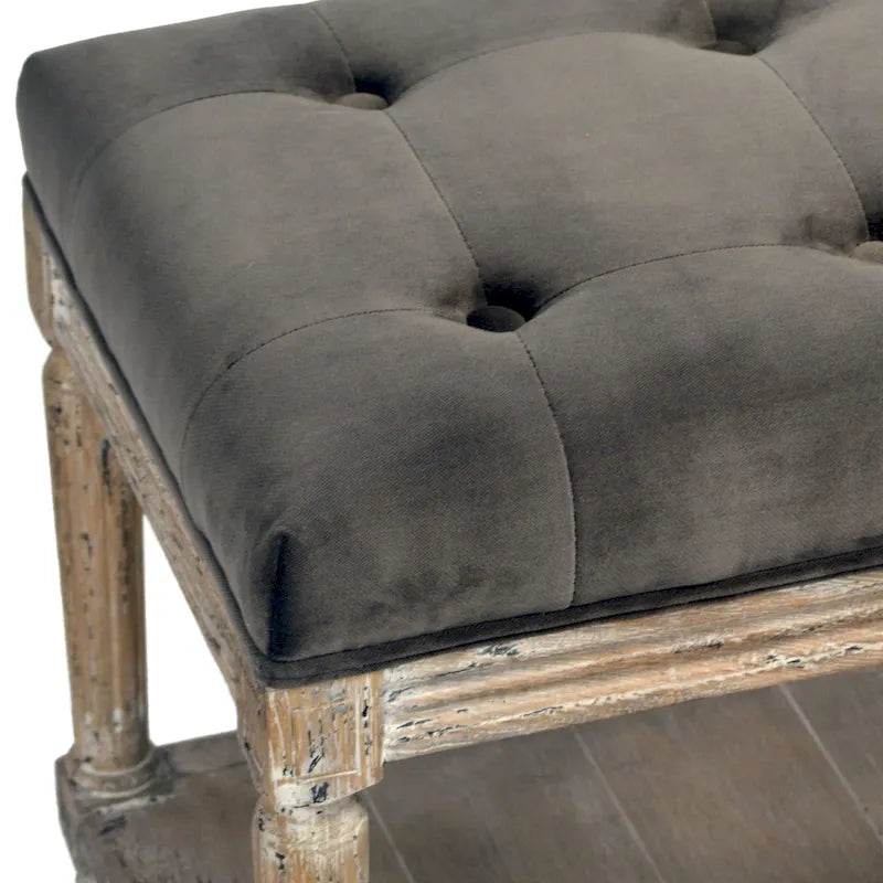 Banc rembourré Mariel avec capitonnage et étagère, gris anthracite