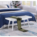 Roundhill Furniture Larwich Solid Wood Slatted Bench, White - 41.30W x 16.50D x 17.50H