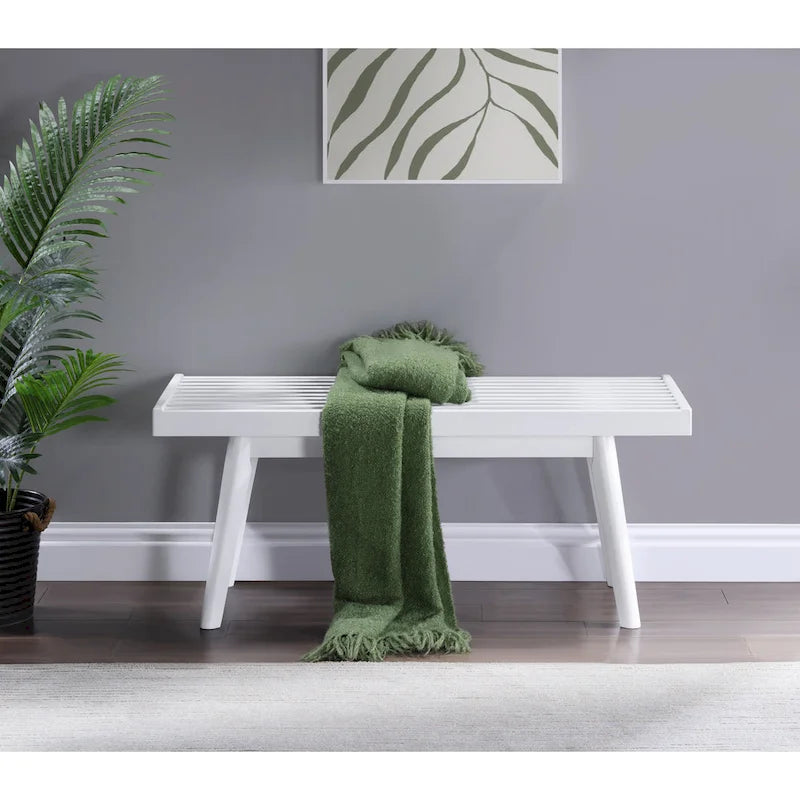 Banc à lattes en bois massif Larwich Roundhill Furniture, blanc - 41,30 larg. x 16,50 prof. x 17,50 haut.