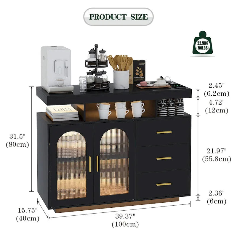 39Buffet large avec éclairage LED - N/A
