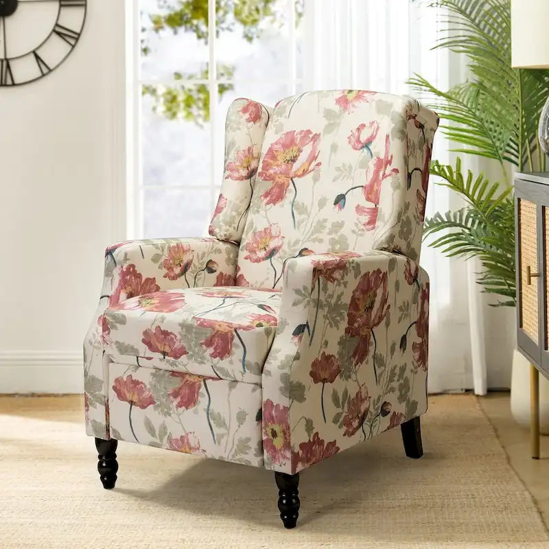 Fauteuil inclinable manuel "push-back" de style Mid-Century Modern avec dossier à oreilles