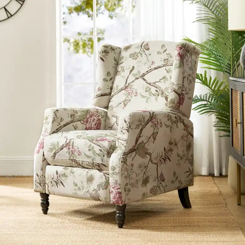 Damaris Mid-Century Modern Manual Pushback Recliner with Wingback Design by 