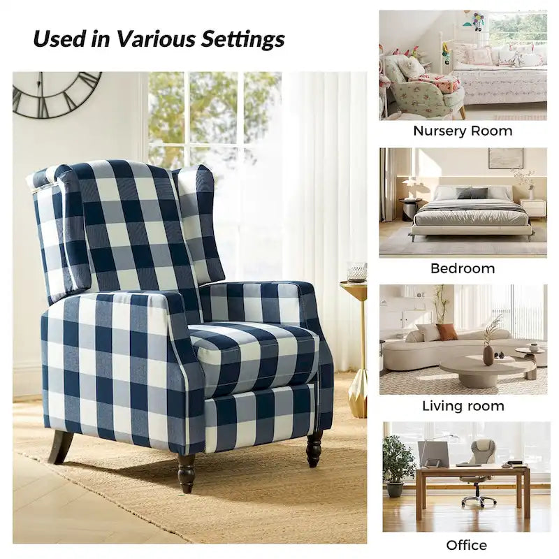 Fauteuil inclinable manuel "push-back" de style Mid-Century Modern avec dossier à oreilles