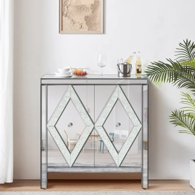 Meuble de rangement avec miroir décoratif pour salon, salle à manger, entrée, cuisine