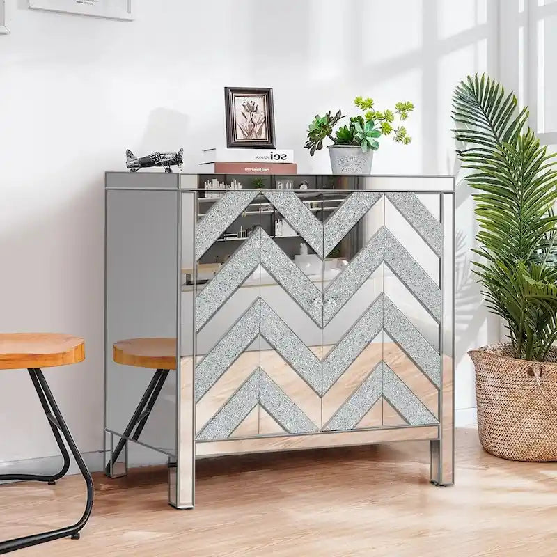 Meuble de rangement avec miroir décoratif pour salon, salle à manger, entrée, cuisine