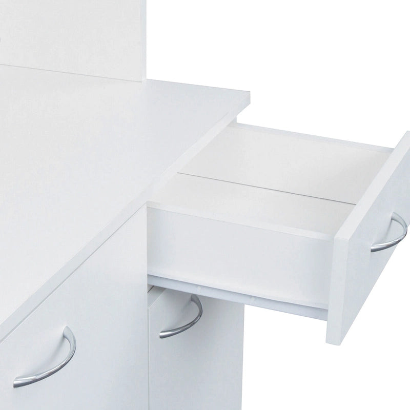 Armoire de cuisine/buffet haute blanche de 180 cm avec 6 portes, 1 étagère ouverte et 1 tiroir - 99,99 cm L x 39 cm P x 180 cm H