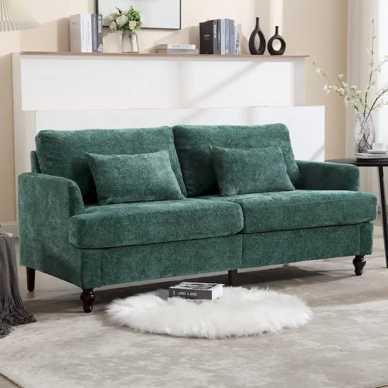 Causeuse de salon avec cadre en bois style Mid-Century Moderne et revêtement en chenille