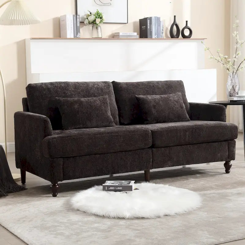 Causeuse de salon avec cadre en bois style Mid-Century Moderne et revêtement en chenille