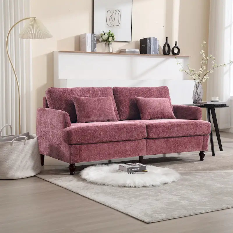 Causeuse de salon avec cadre en bois style Mid-Century Moderne et revêtement en chenille