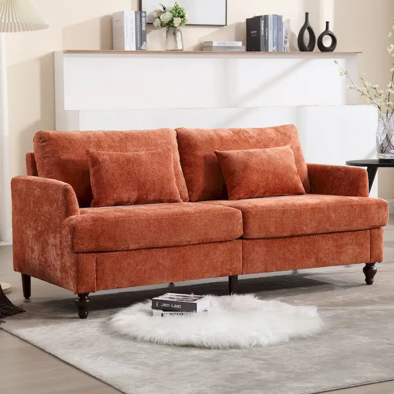 Causeuse de salon avec cadre en bois style Mid-Century Moderne et revêtement en chenille