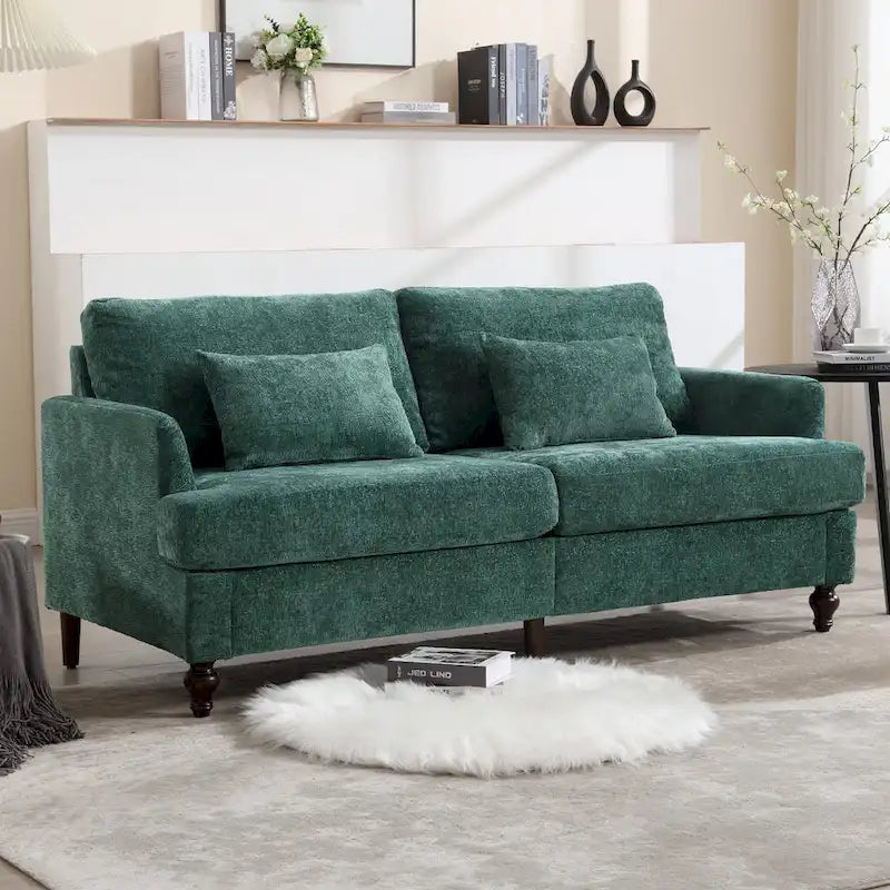 Causeuse de salon avec cadre en bois style Mid-Century Moderne et revêtement en chenille