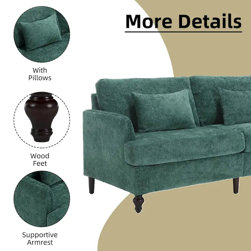 Causeuse de salon avec cadre en bois style Mid-Century Moderne et revêtement en chenille