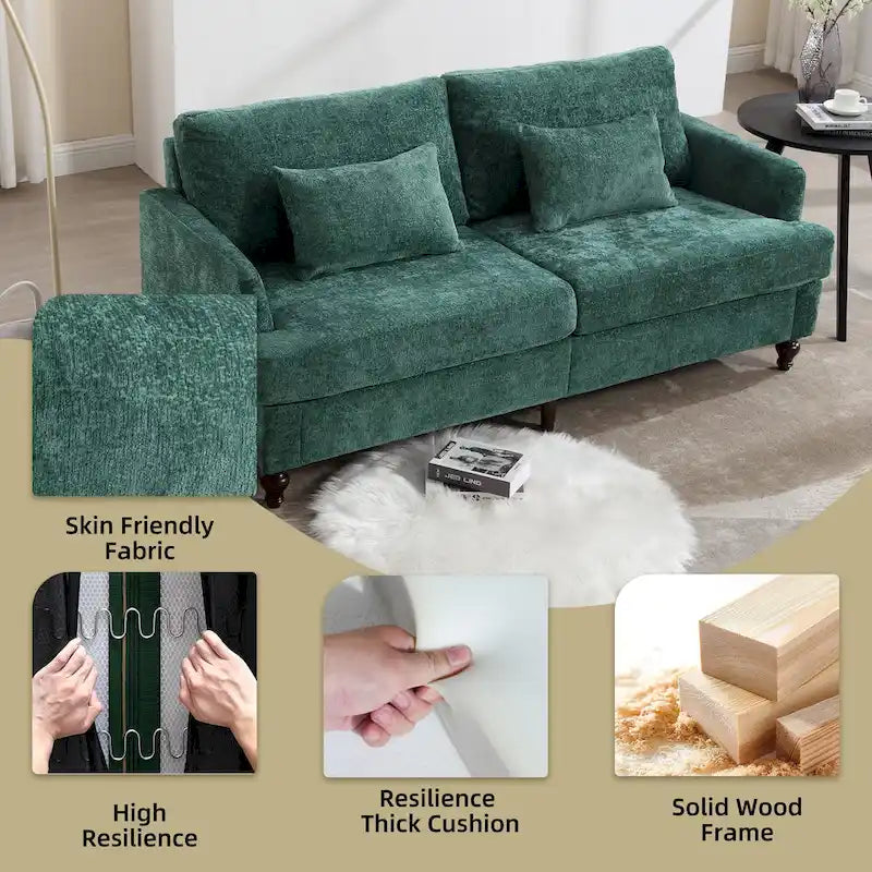 Causeuse de salon avec cadre en bois style Mid-Century Moderne et revêtement en chenille