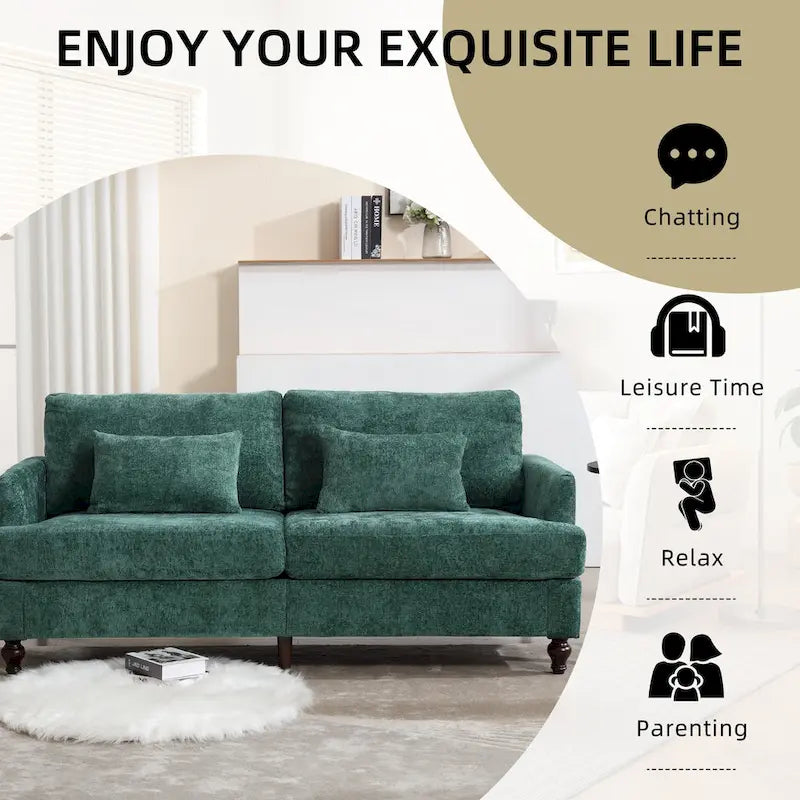 Causeuse de salon avec cadre en bois style Mid-Century Moderne et revêtement en chenille