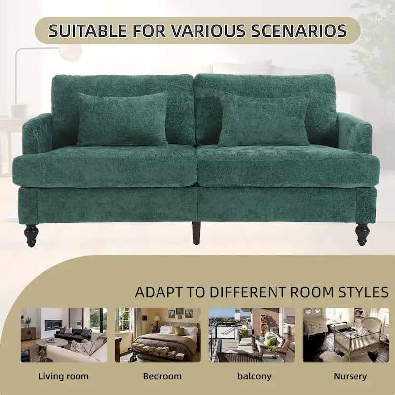 Causeuse de salon avec cadre en bois style Mid-Century Moderne et revêtement en chenille