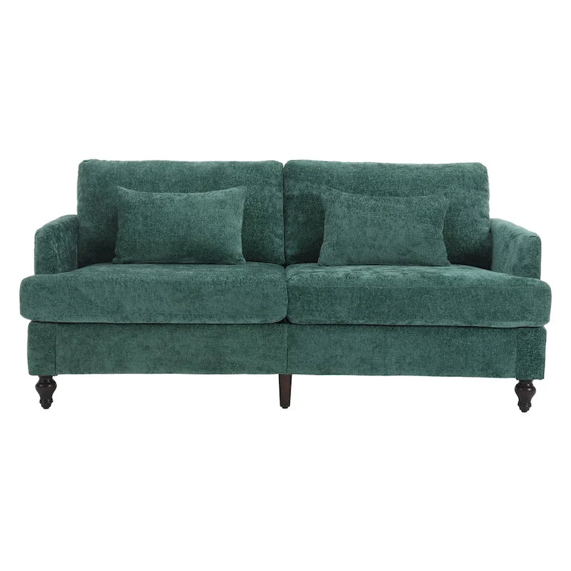 Causeuse de salon avec cadre en bois style Mid-Century Moderne et revêtement en chenille