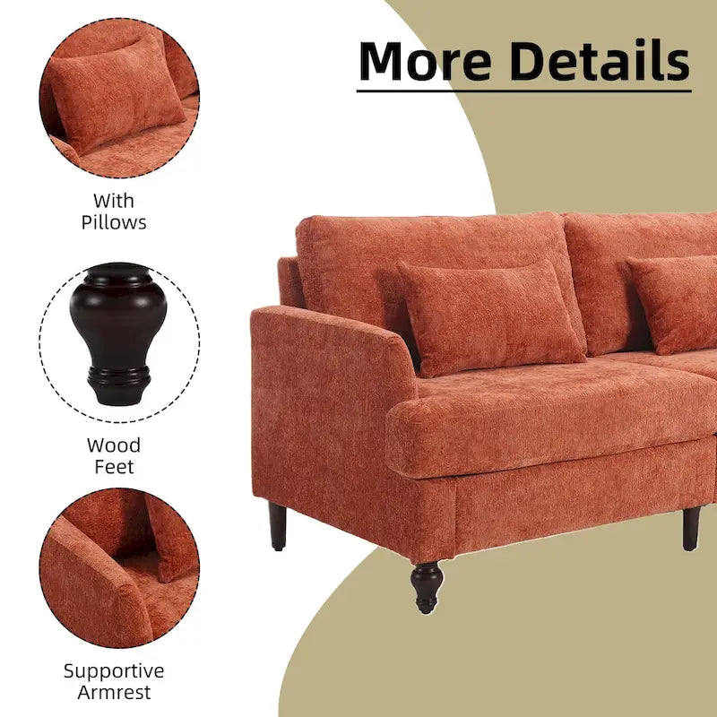 Causeuse de salon avec cadre en bois style Mid-Century Moderne et revêtement en chenille