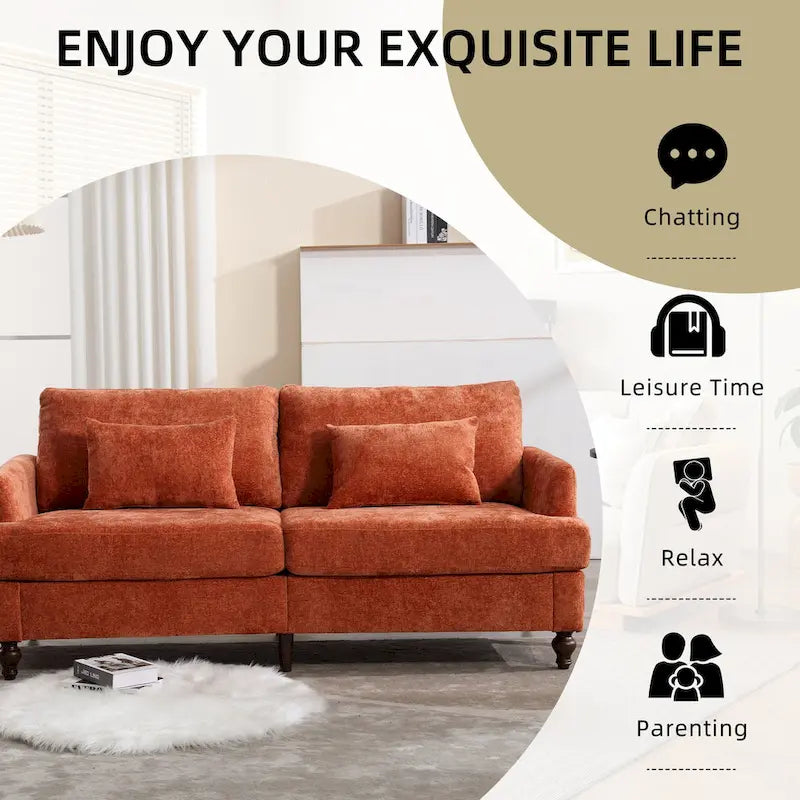 Causeuse de salon avec cadre en bois style Mid-Century Moderne et revêtement en chenille