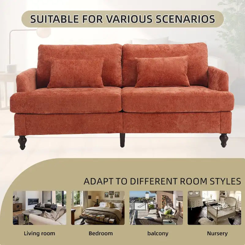 Causeuse de salon avec cadre en bois style Mid-Century Moderne et revêtement en chenille
