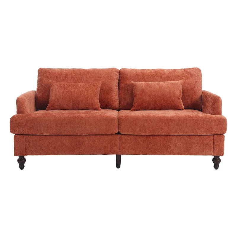 Causeuse de salon avec cadre en bois style Mid-Century Moderne et revêtement en chenille