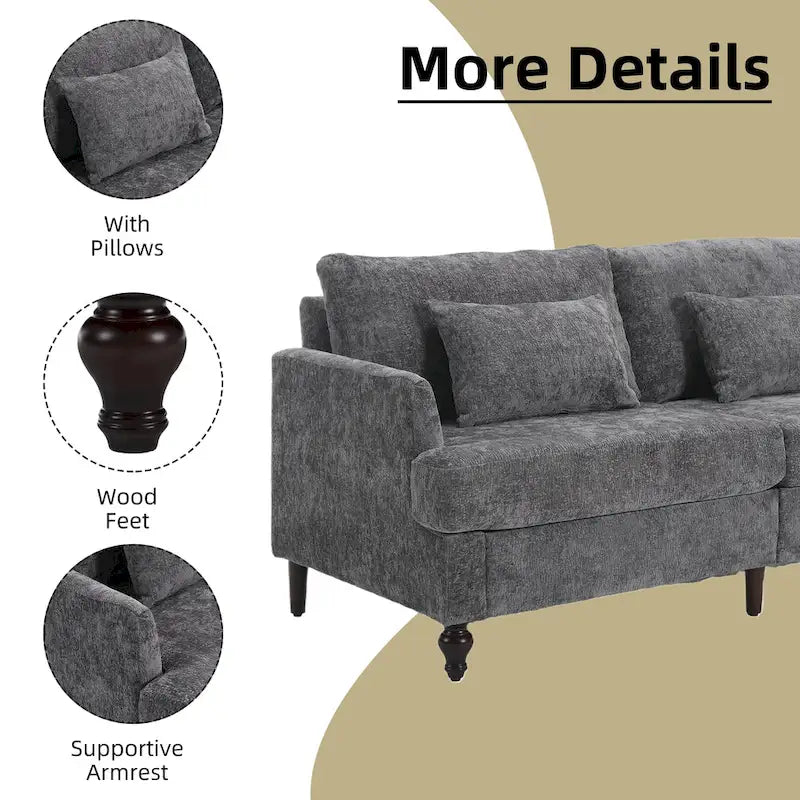 Causeuse de salon avec cadre en bois style Mid-Century Moderne et revêtement en chenille