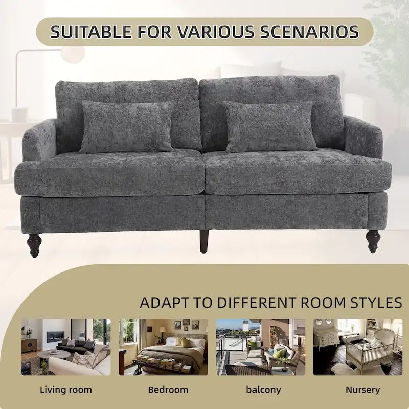 Causeuse de salon avec cadre en bois style Mid-Century Moderne et revêtement en chenille